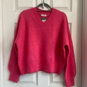 No Rest For Bridget Oversized Boxy Sweater Size Large Pink V-Neck Cozy NWT